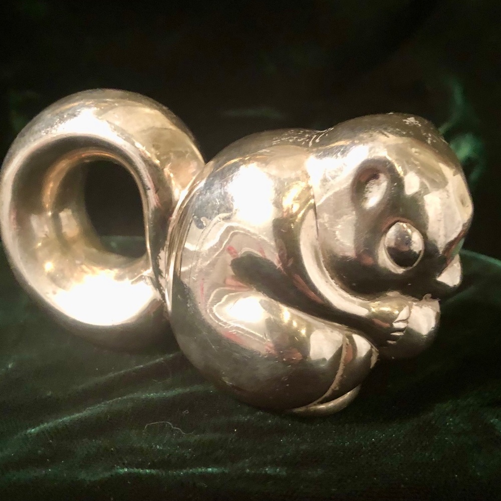 Vintage Tiffany squirrel with a nut baby rattle sterling Silver